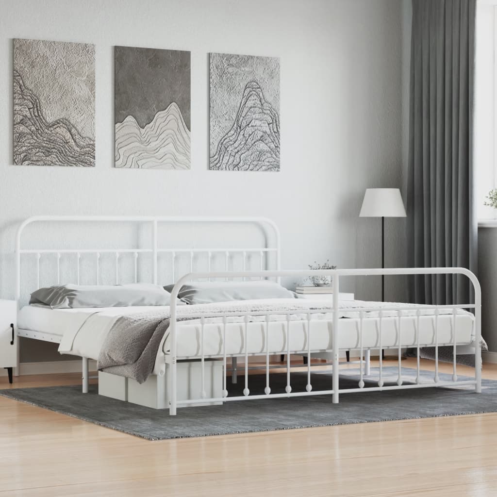 Cadre de lit métal sans matelas et pied de lit blanc 200x200 cm - XIOS