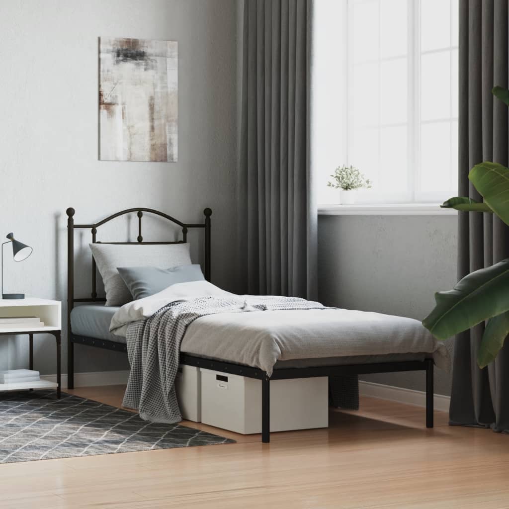 Cadre de lit métal sans matelas avec tête de lit noir 80x200 cm - XIOS