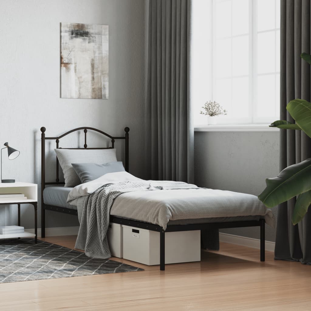 Cadre de lit métal sans matelas avec tête de lit noir 90x190 cm - XIOS