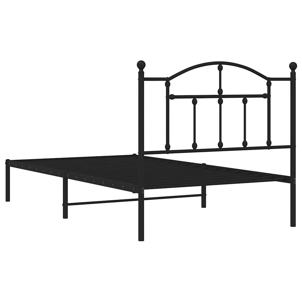 Cadre de lit métal sans matelas avec tête de lit noir 100x190cm