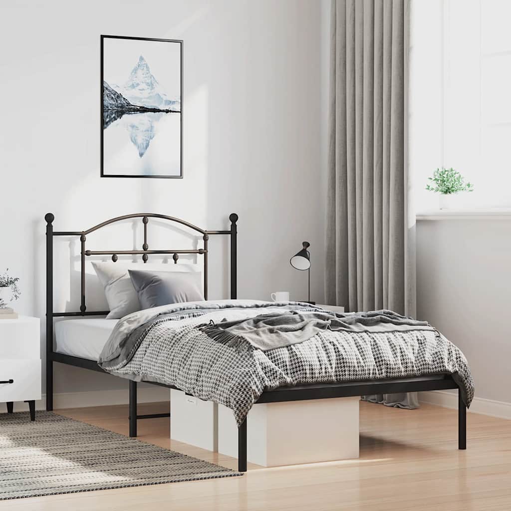 Cadre de lit métal sans matelas avec tête de lit noir 100x190cm