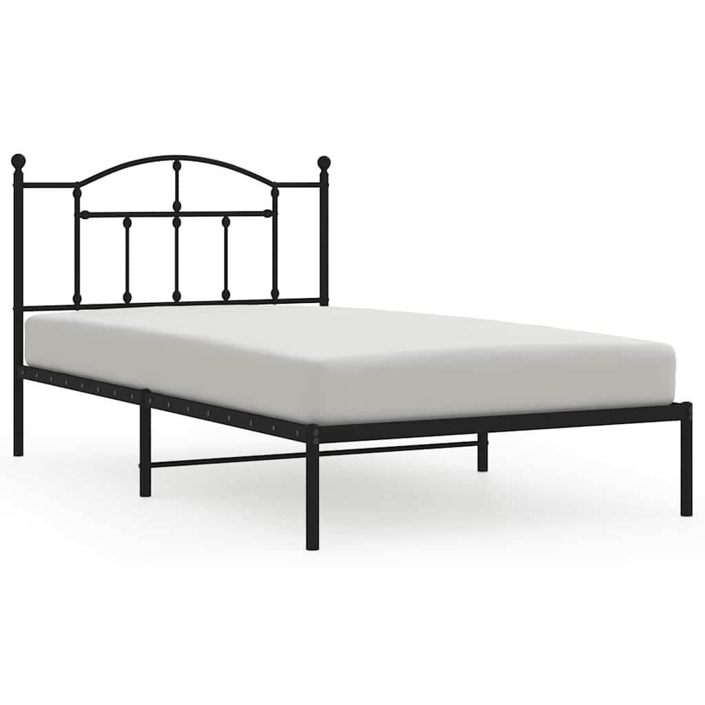 Cadre de lit métal sans matelas avec tête de lit noir 100x200cm