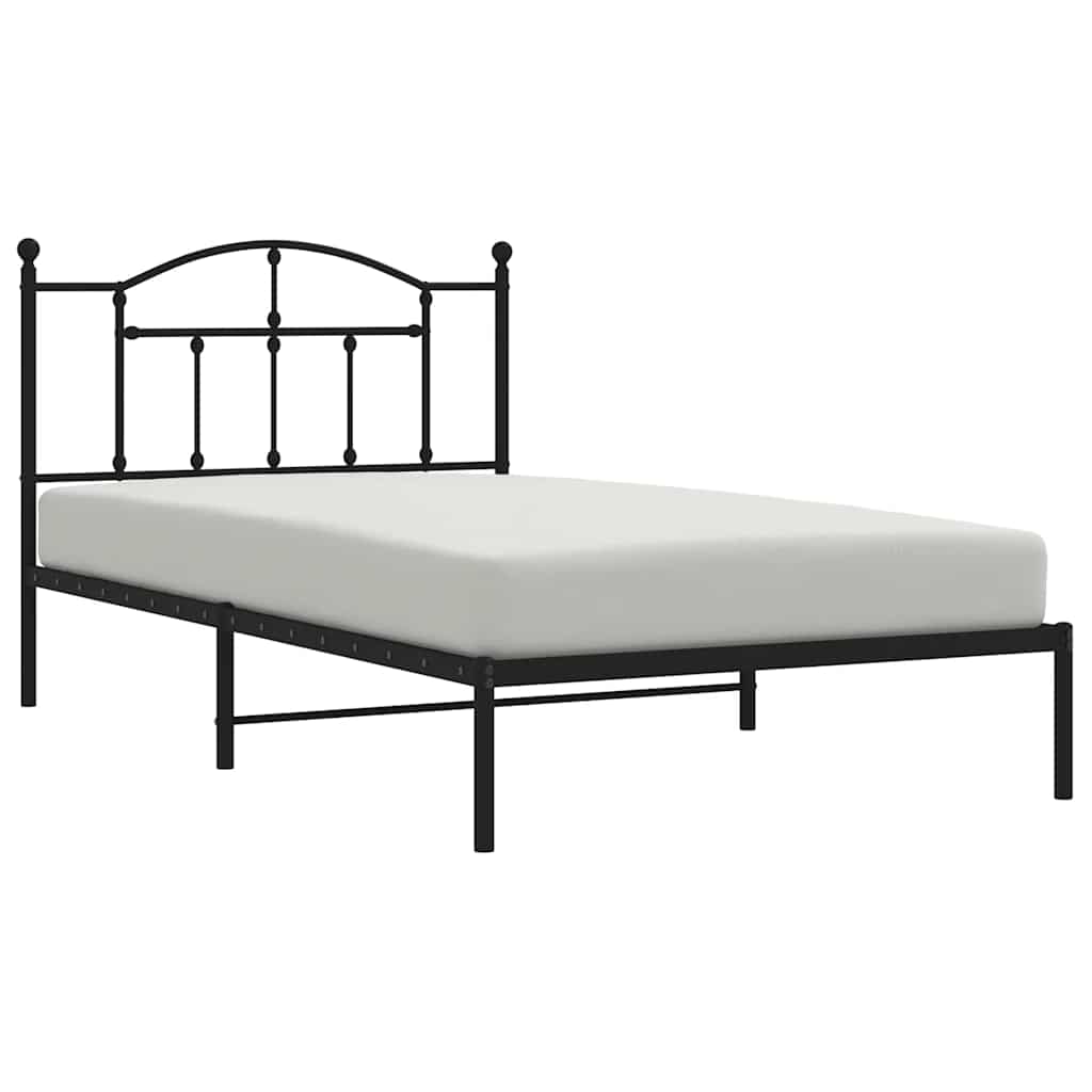 Cadre de lit métal sans matelas avec tête de lit noir 100x200cm