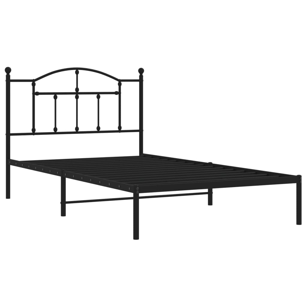 Cadre de lit métal sans matelas avec tête de lit noir 107x203cm - XIOS
