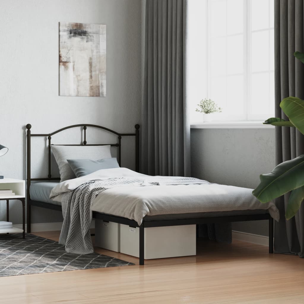 Cadre de lit métal sans matelas avec tête de lit noir 107x203cm - XIOS