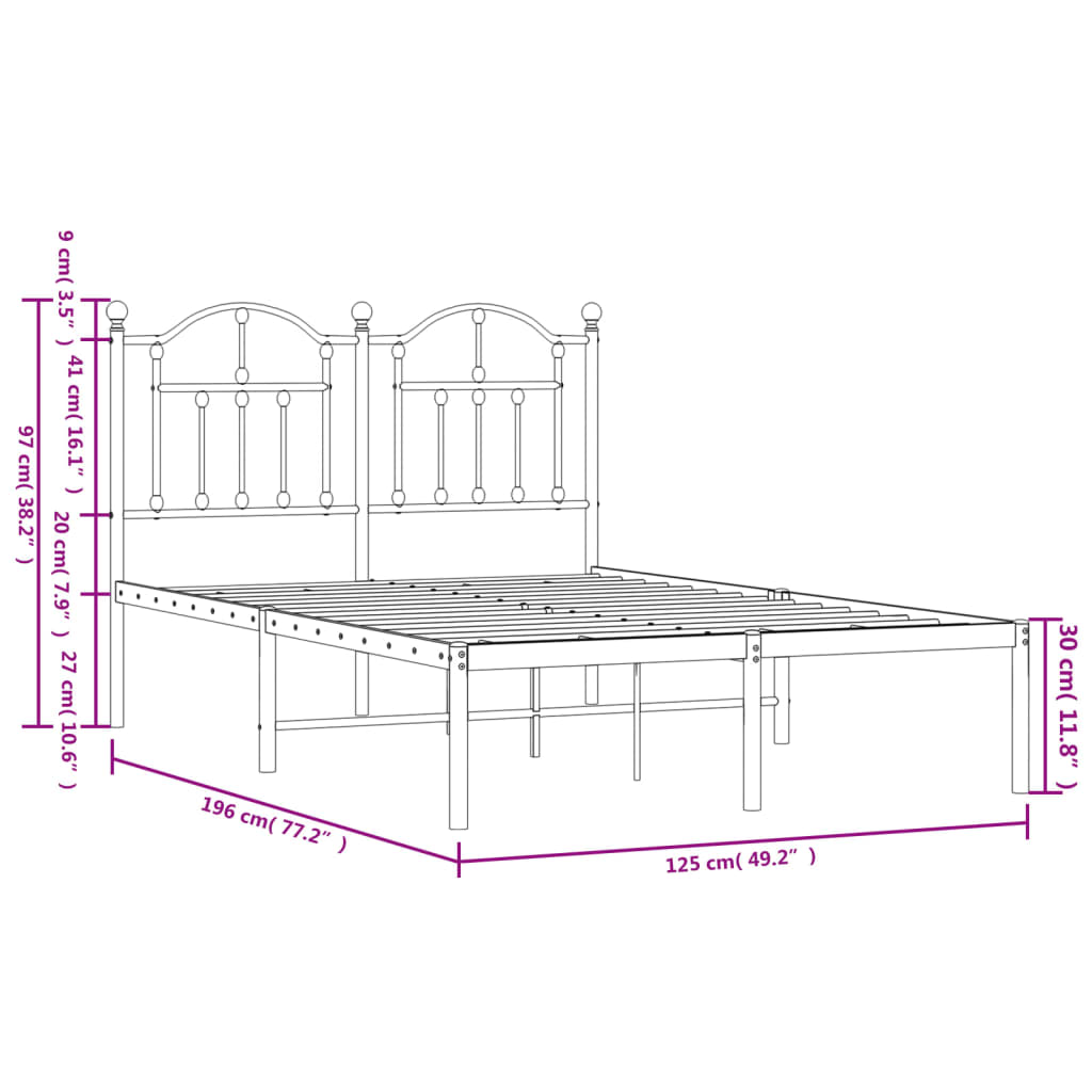 Cadre de lit métal sans matelas avec tête de lit noir 120x190cm - XIOS