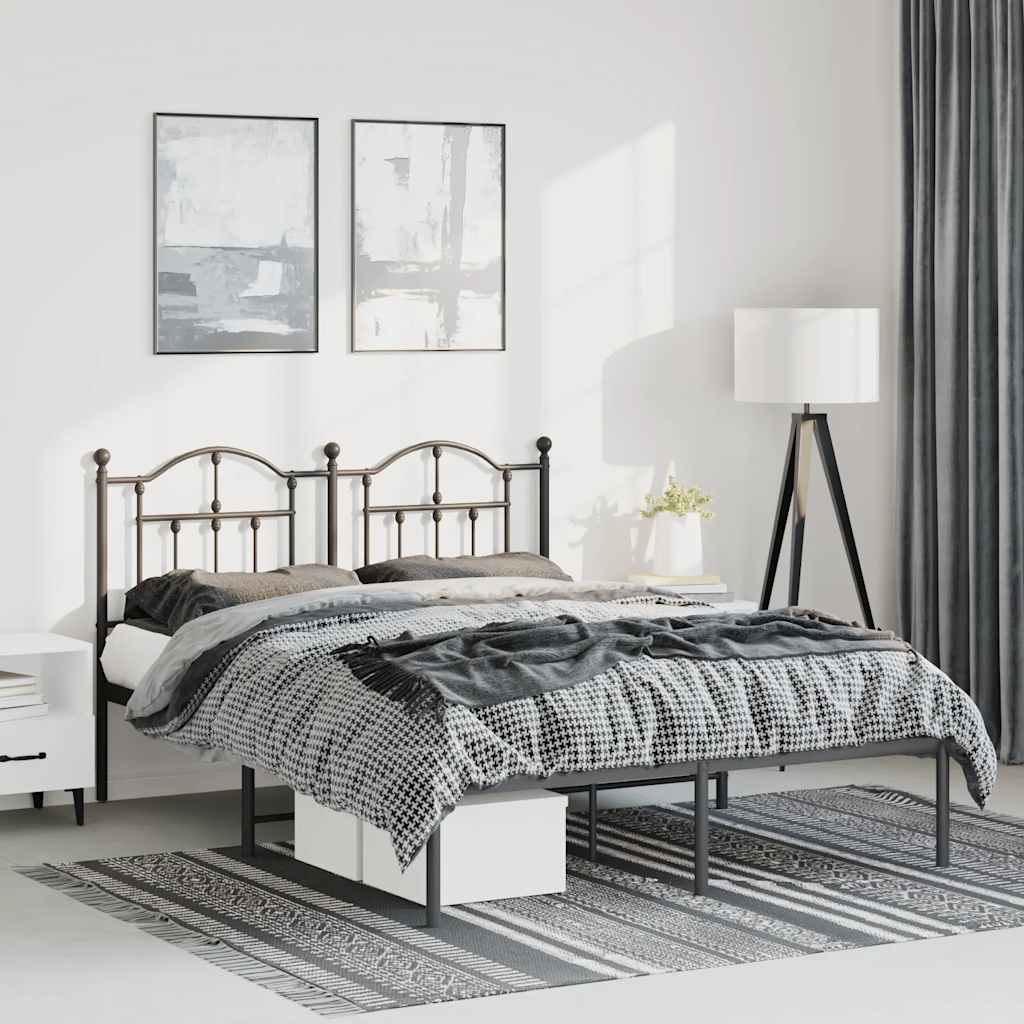 Cadre de lit métal sans matelas avec tête de lit noir 135x190cm - XIOS
