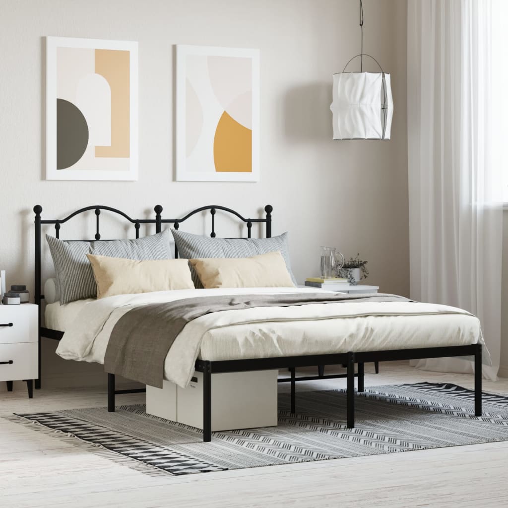 Cadre de lit métal sans matelas avec tête de lit noir 140x190cm - XIOS