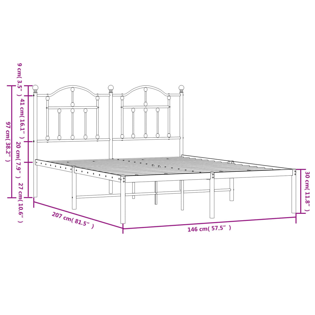 Cadre de lit métal sans matelas avec tête de lit noir 140x200cm - XIOS