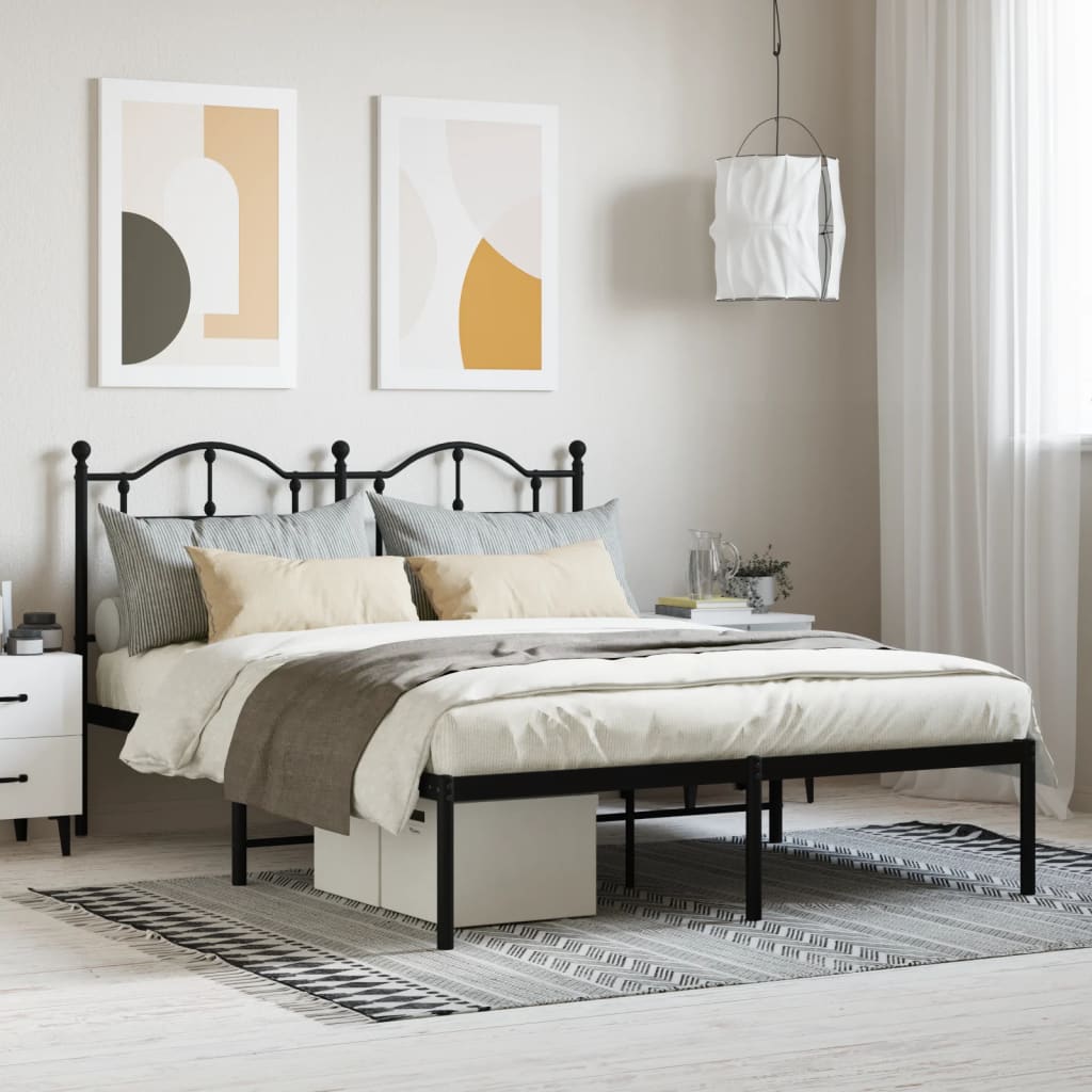 Cadre de lit métal sans matelas avec tête de lit noir 140x200cm - XIOS
