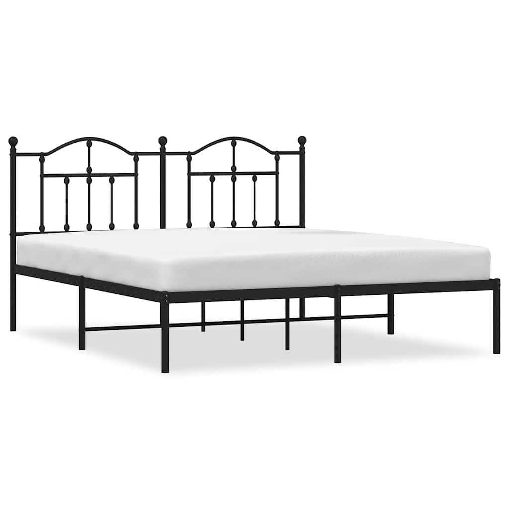 Cadre de lit métal sans matelas et tête de lit noir 160x200 cm - XIOS