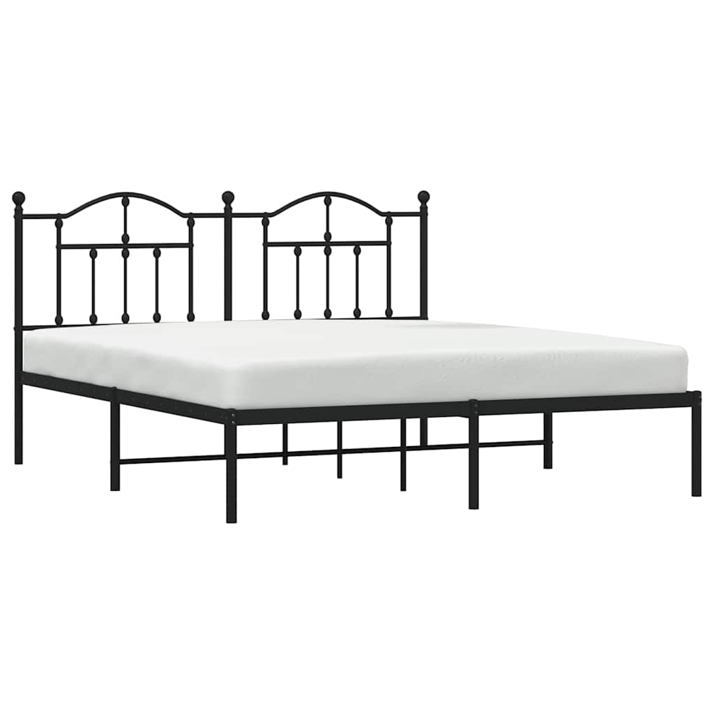 Cadre de lit métal sans matelas et tête de lit noir 160x200 cm - XIOS