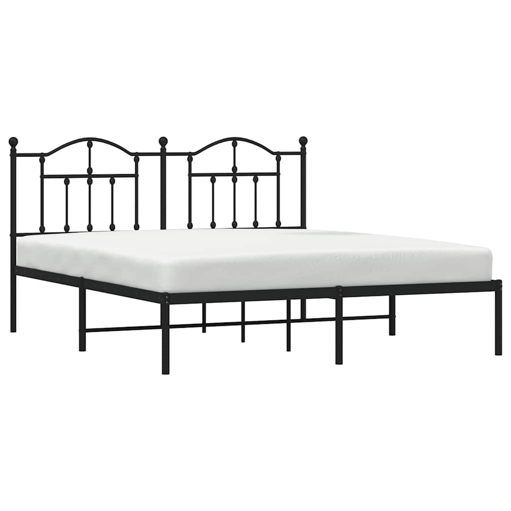 Cadre de lit métal sans matelas et tête de lit noir 180x200 cm - XIOS