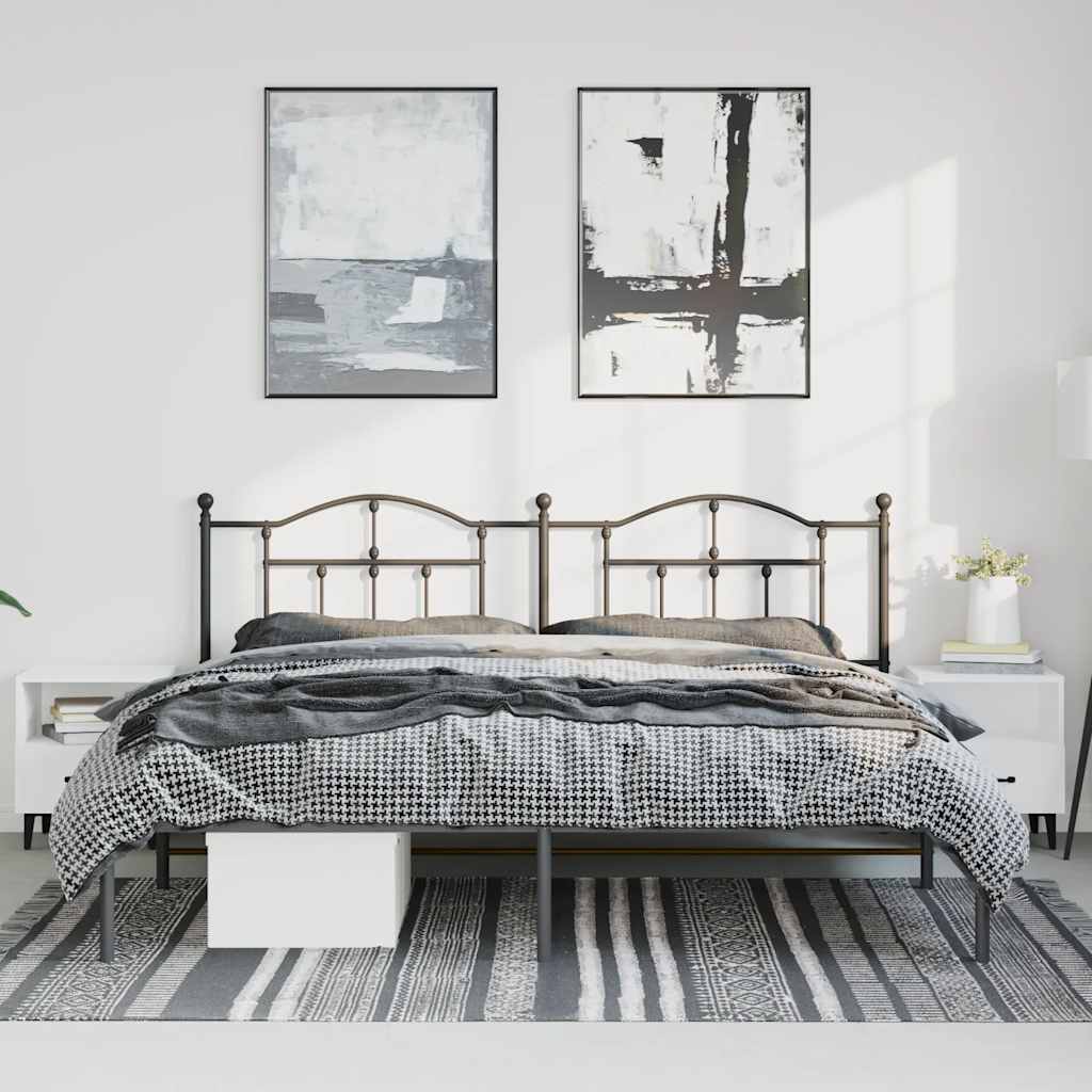Cadre de lit métal sans matelas avec tête de lit noir 193x203cm - XIOS