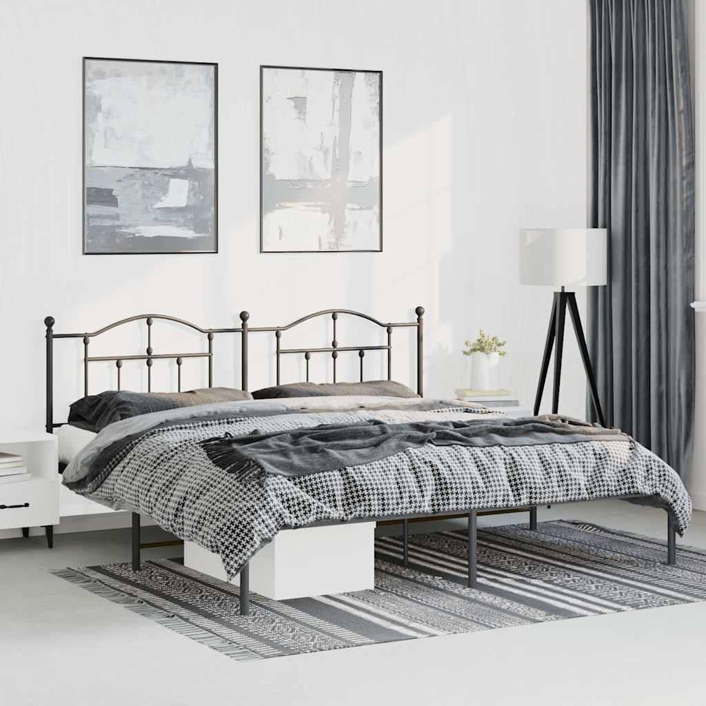 Cadre de lit métal sans matelas avec tête de lit noir 193x203cm - XIOS