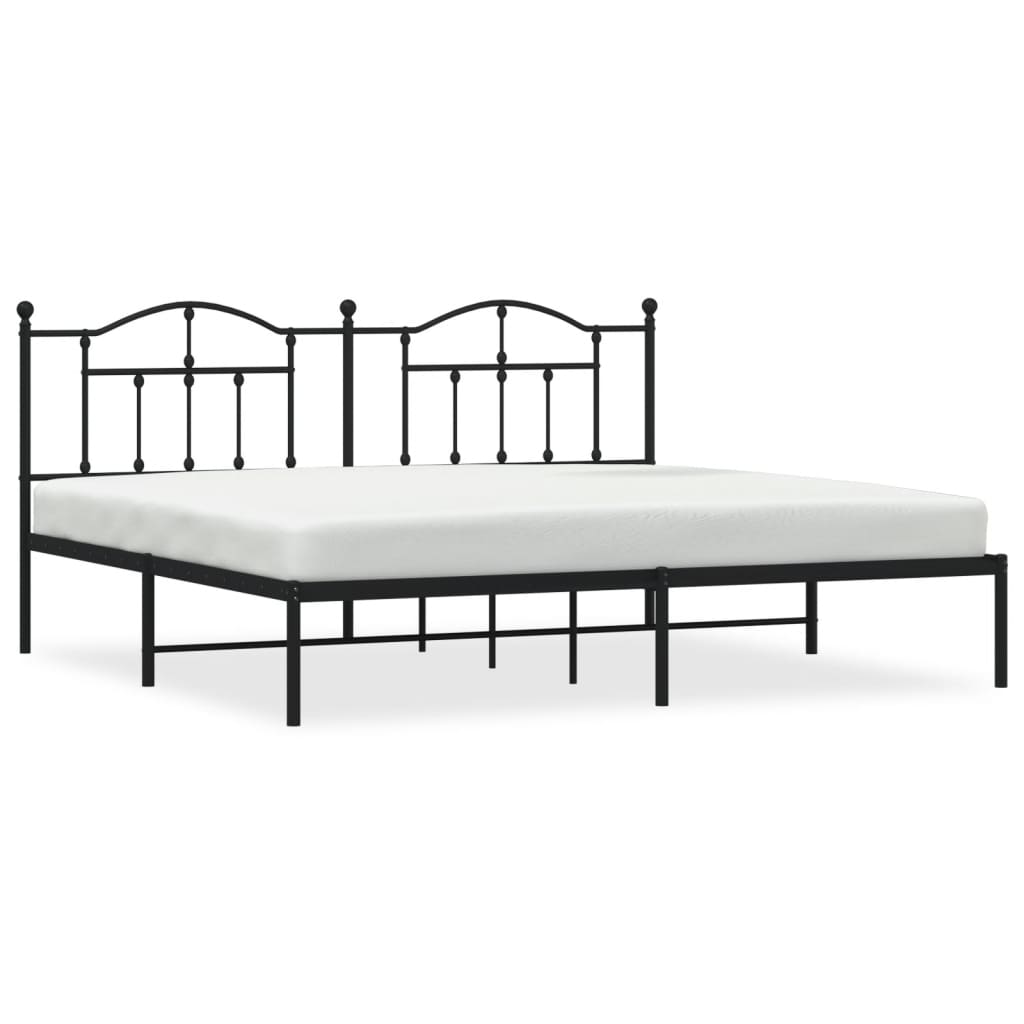 Cadre de lit métal sans matelas avec tête de lit noir 200x200cm - XIOS