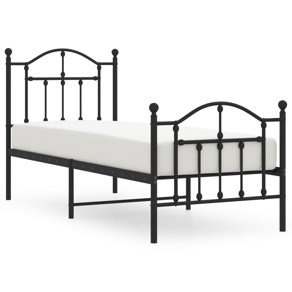 Cadre de lit métal sans matelas avec pied de lit noir 75x190 cm - XIOS