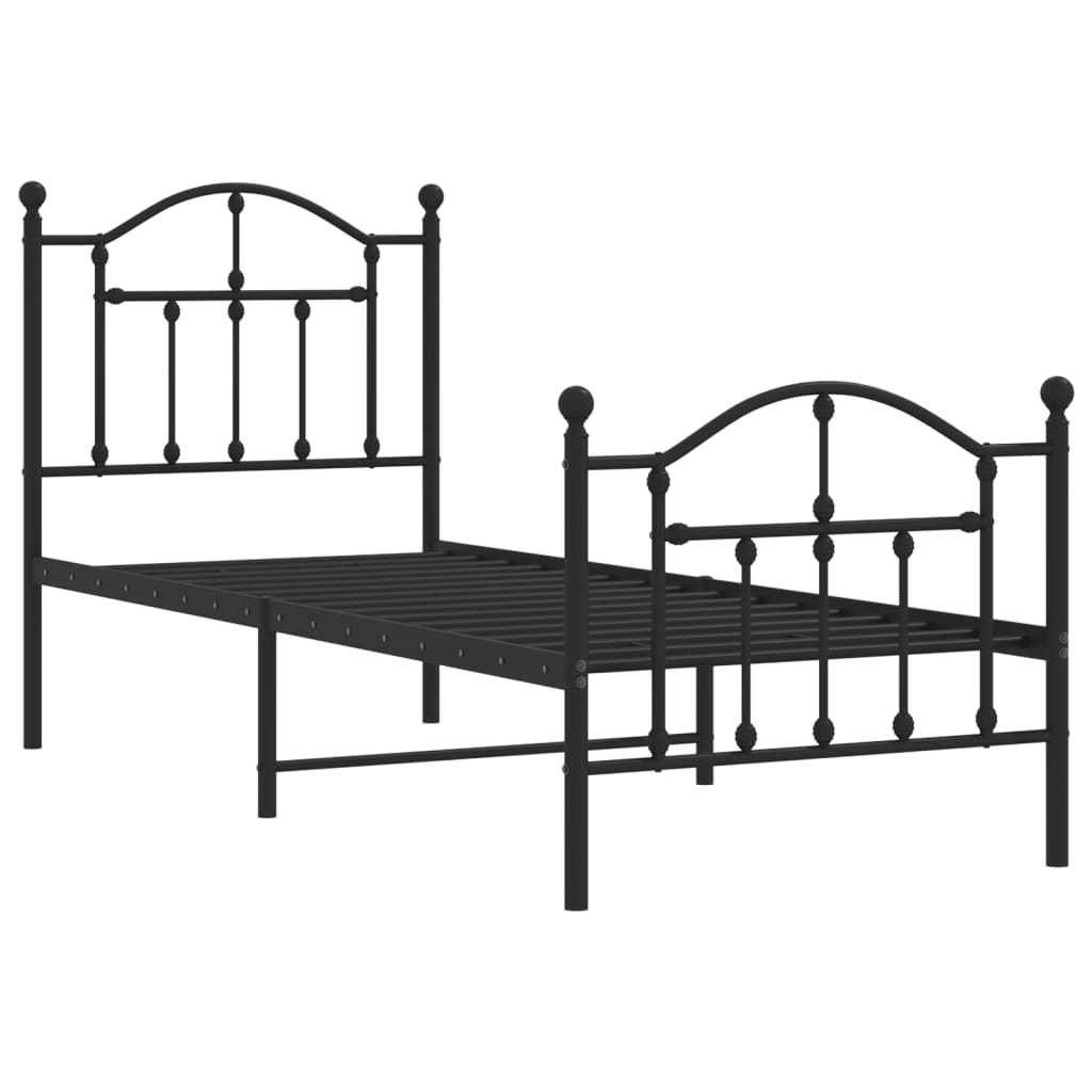 Cadre de lit métal sans matelas avec pied de lit noir 75x190 cm - XIOS