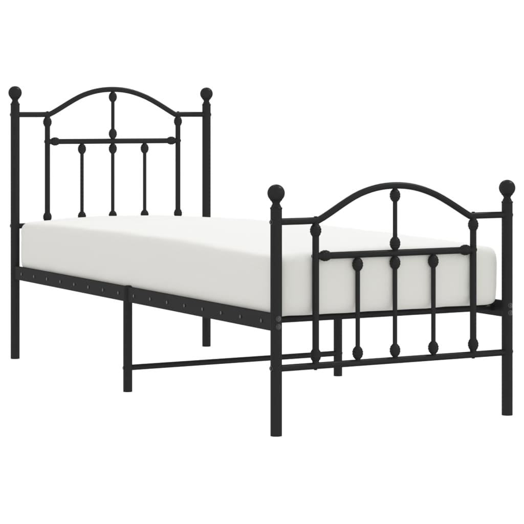 Cadre de lit métal sans matelas avec pied de lit noir 75x190 cm - XIOS
