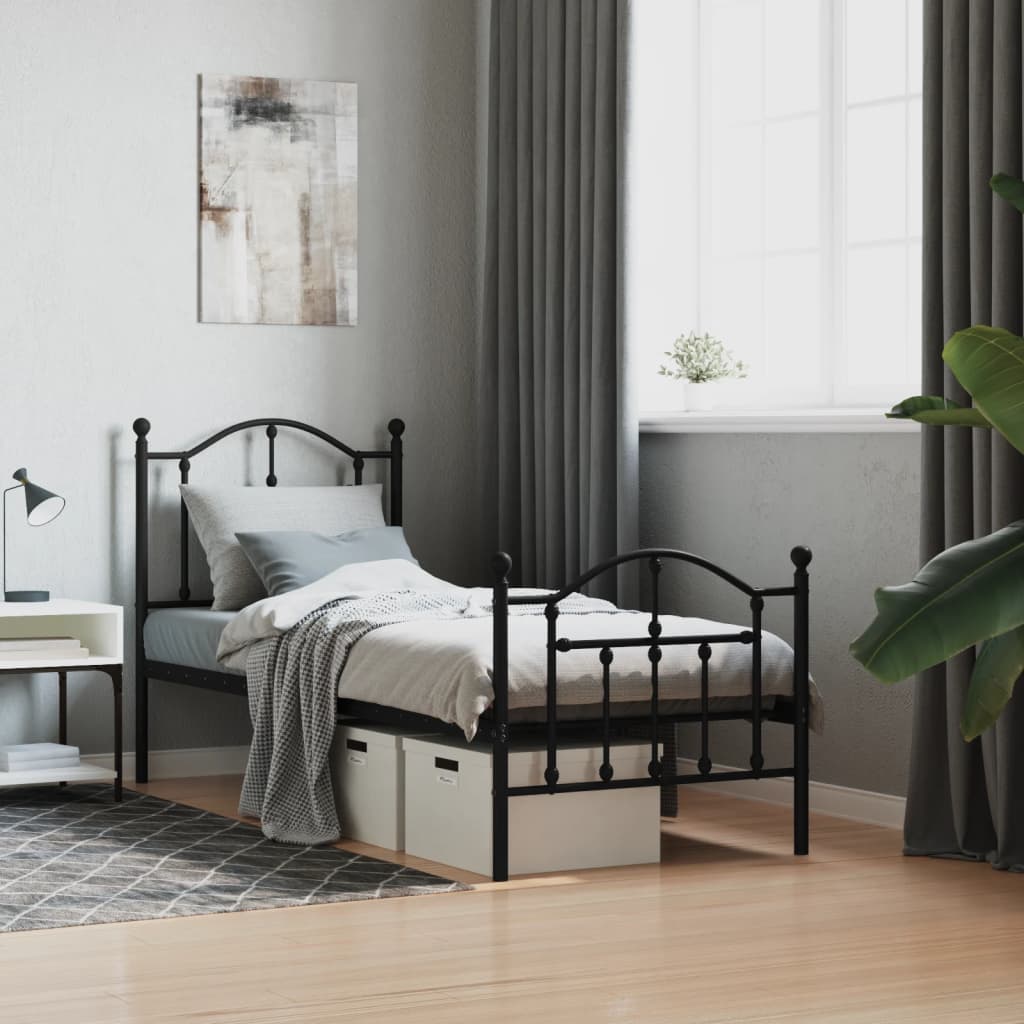 Cadre de lit métal sans matelas avec pied de lit noir 75x190 cm - XIOS