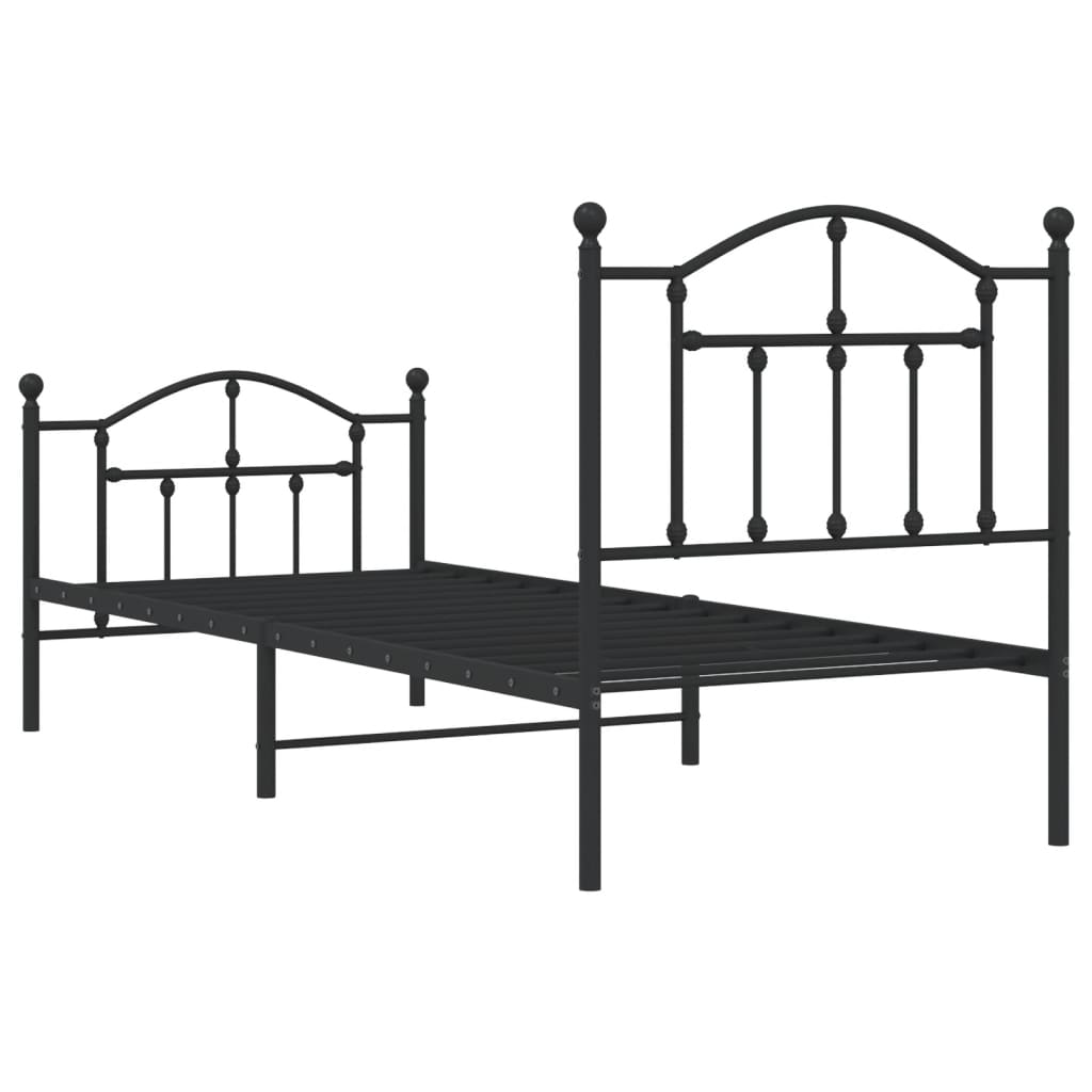 Cadre de lit métal sans matelas avec pied de lit noir 90x190 cm - XIOS