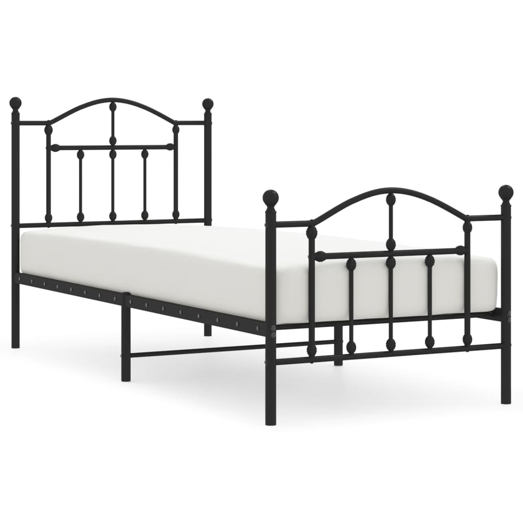 Cadre de lit métal sans matelas avec pied de lit noir 90x200 cm - XIOS