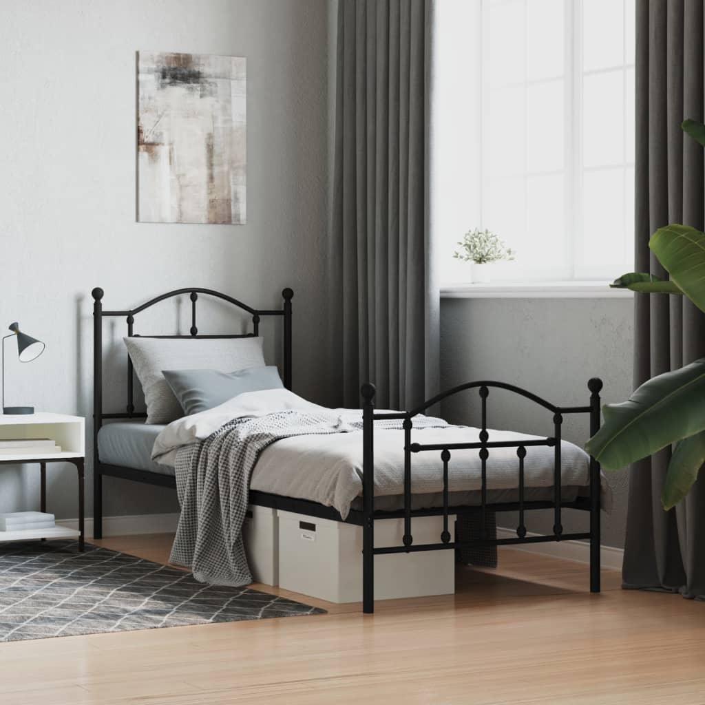 Cadre de lit métal sans matelas avec pied de lit noir 90x200 cm - XIOS