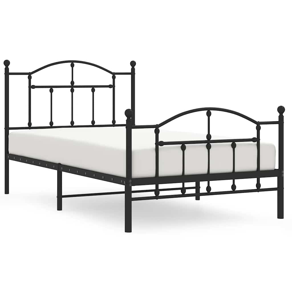 Cadre de lit métal sans matelas avec pied de lit noir 100x190cm - XIOS