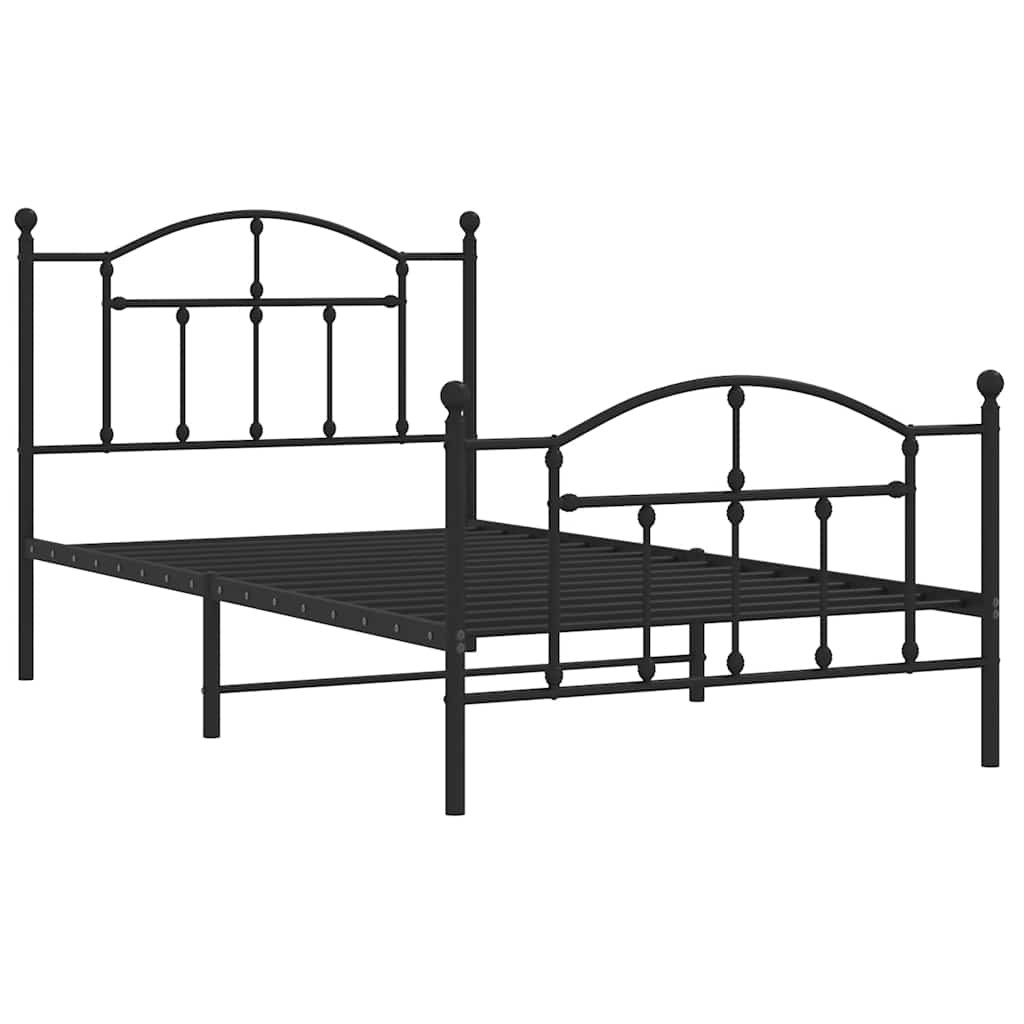 Cadre de lit métal sans matelas avec pied de lit noir 100x190cm - XIOS