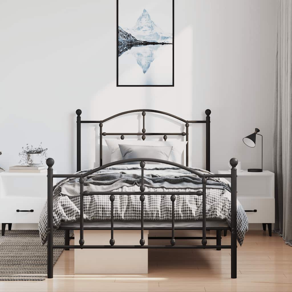 Cadre de lit métal sans matelas avec pied de lit noir 100x190cm - XIOS