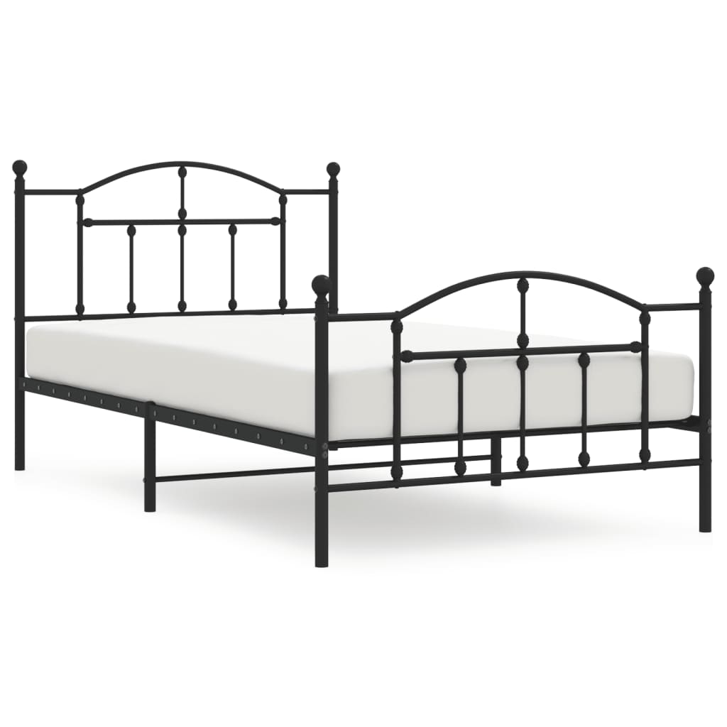 Cadre de lit métal sans matelas avec pied de lit noir 107x203cm - XIOS