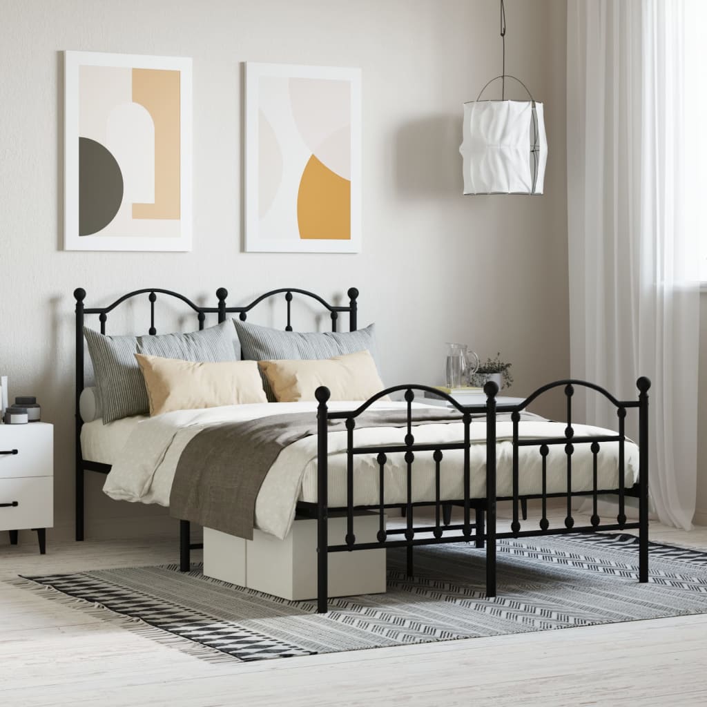 Cadre de lit métal sans matelas avec pied de lit noir 120x190cm - XIOS