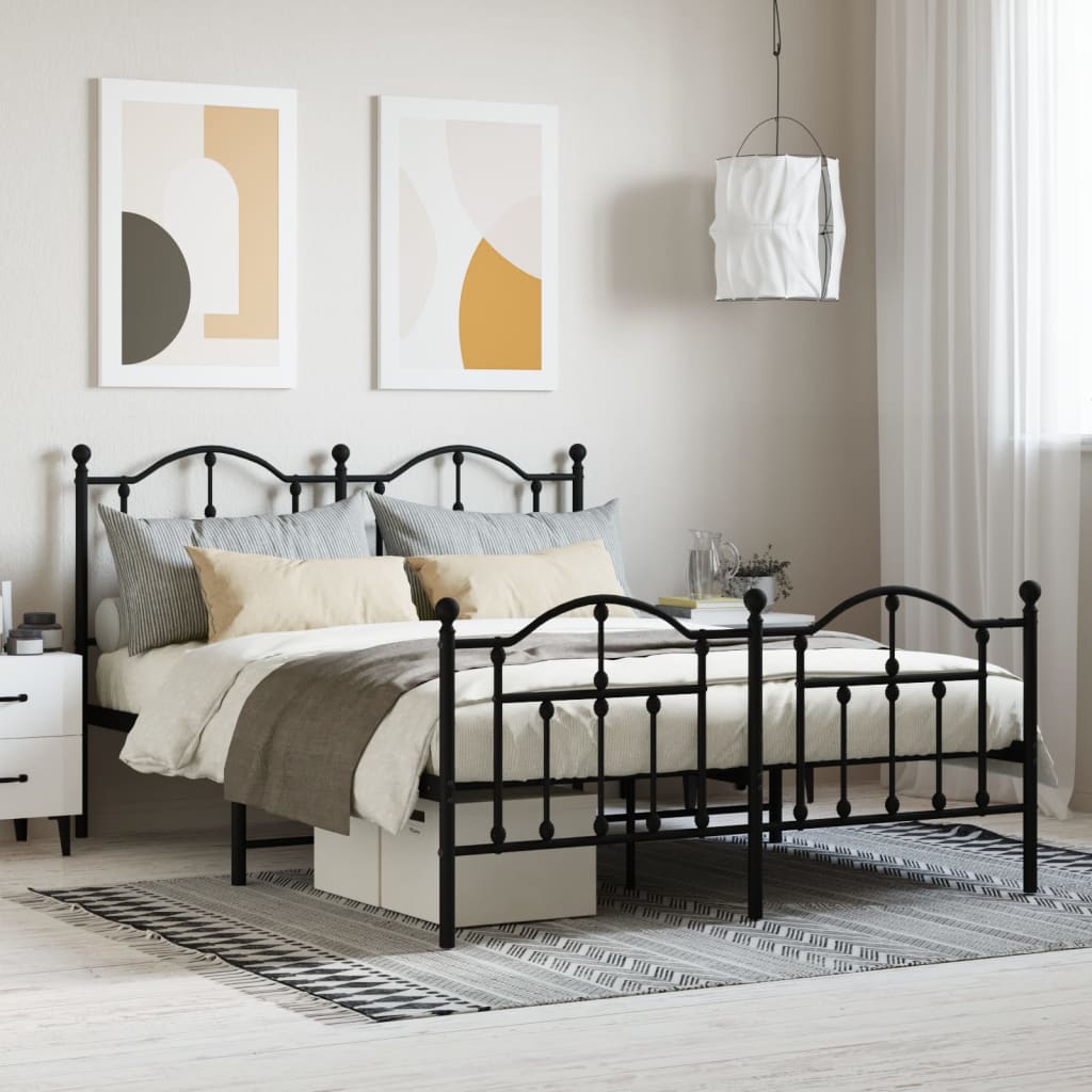Cadre de lit métal sans matelas avec pied de lit noir 140x200cm - XIOS