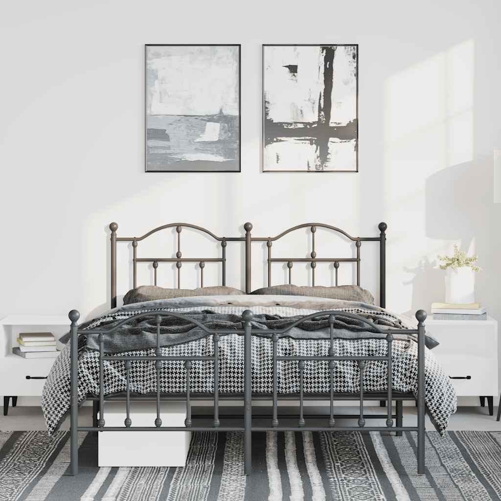 Cadre de lit métal sans matelas avec pied de lit noir 150x200cm - XIOS