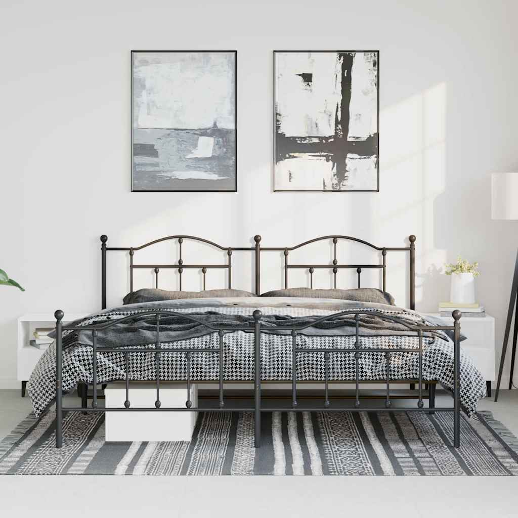 Cadre de lit métal sans matelas avec pied de lit noir 183x213cm - XIOS