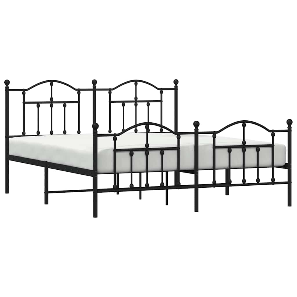 Cadre de lit métal sans matelas avec pied de lit noir 183x213cm - XIOS