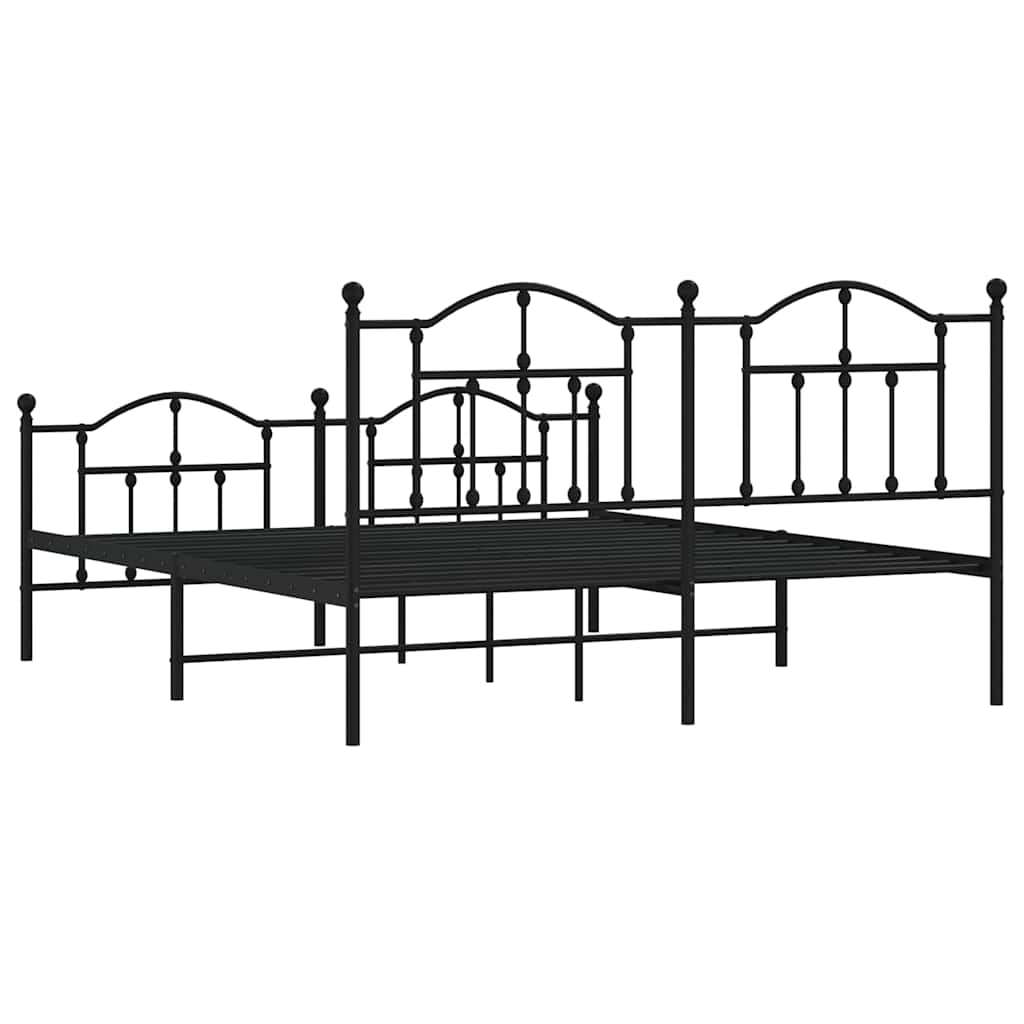 Cadre de lit métal sans matelas avec pied de lit noir 183x213cm - XIOS