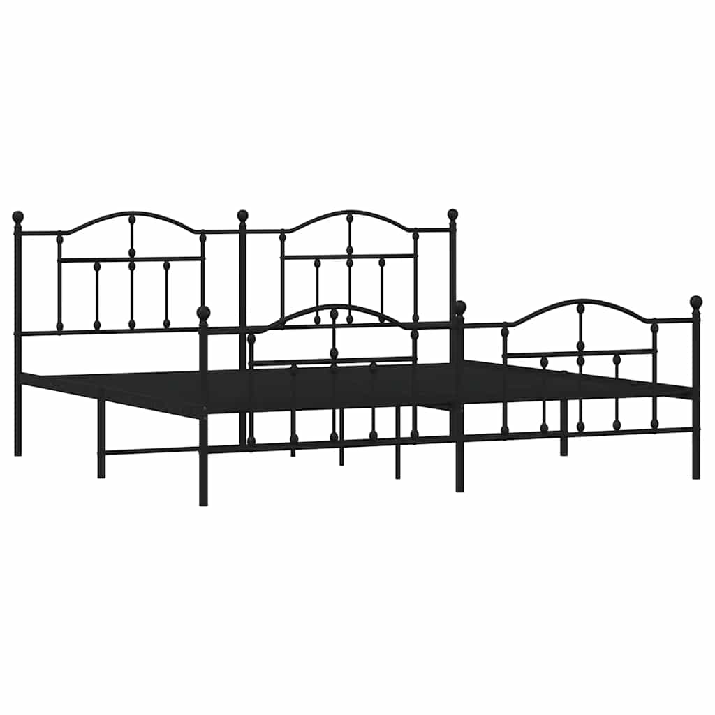 Cadre de lit métal sans matelas avec pied de lit noir 193x203cm - XIOS