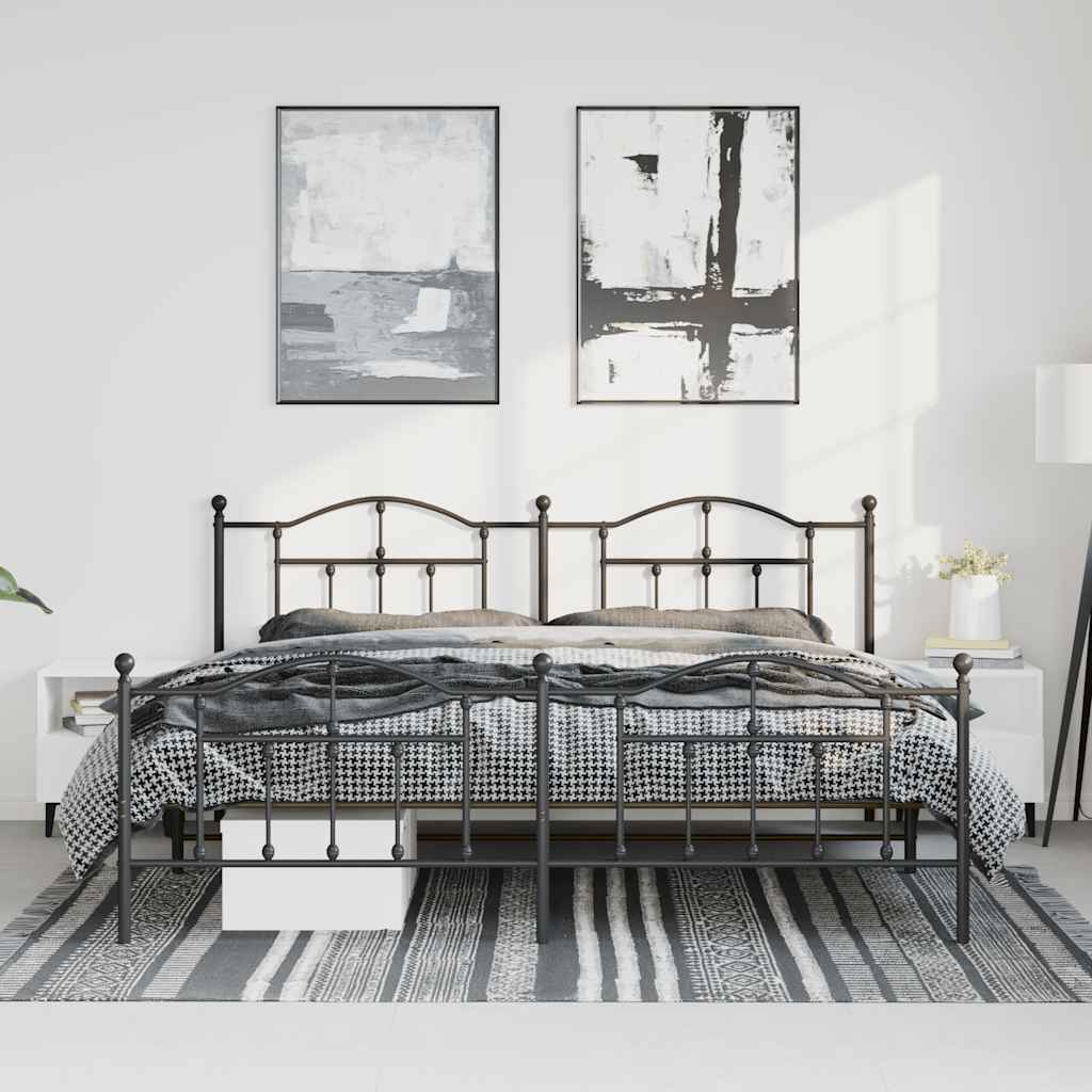 Cadre de lit métal sans matelas avec pied de lit noir 193x203cm - XIOS