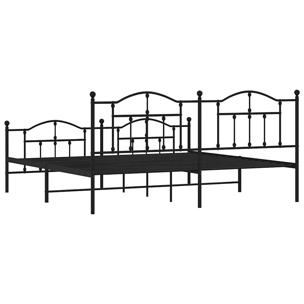 Cadre de lit métal sans matelas avec pied de lit noir 193x203cm - XIOS