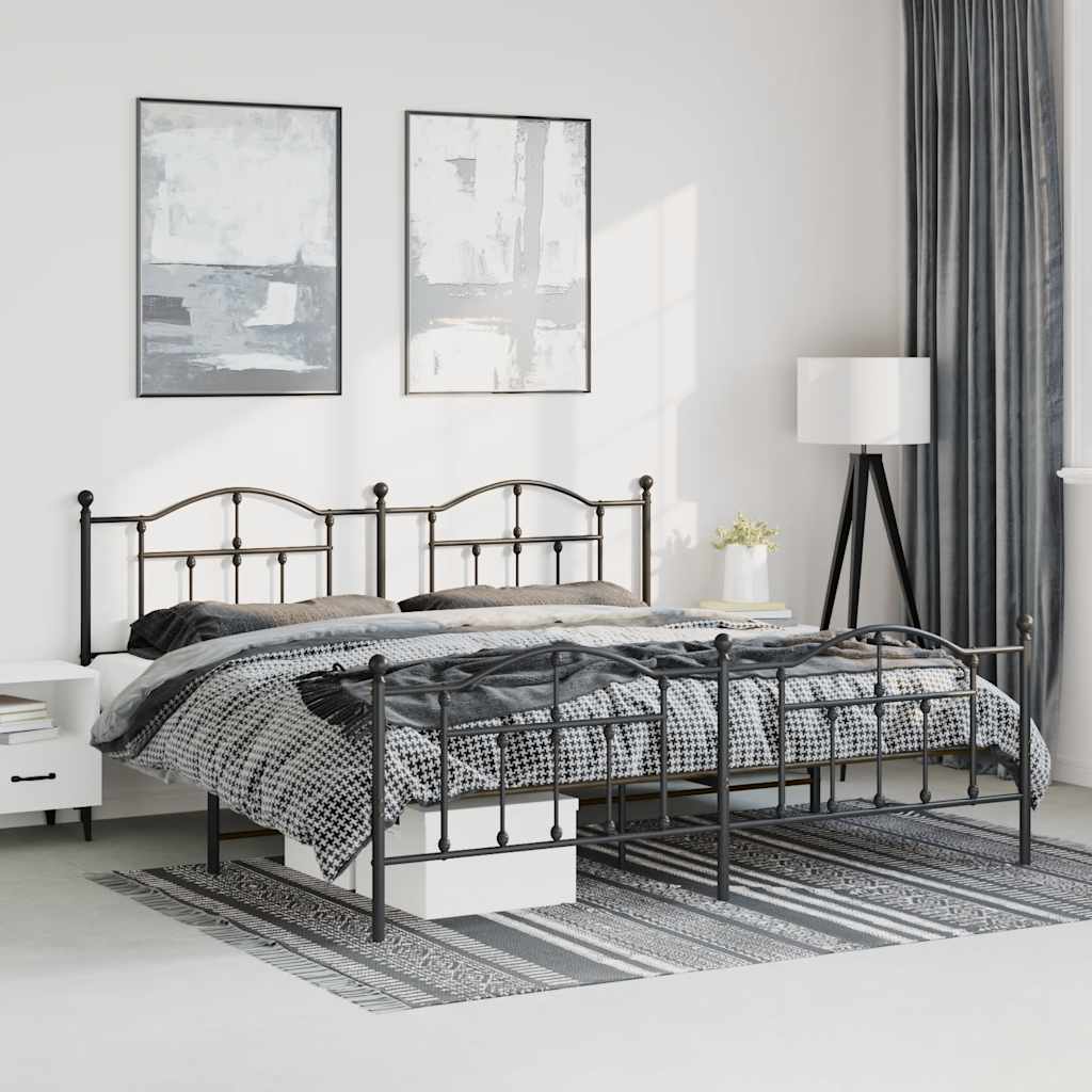 Cadre de lit métal sans matelas avec pied de lit noir 193x203cm - XIOS