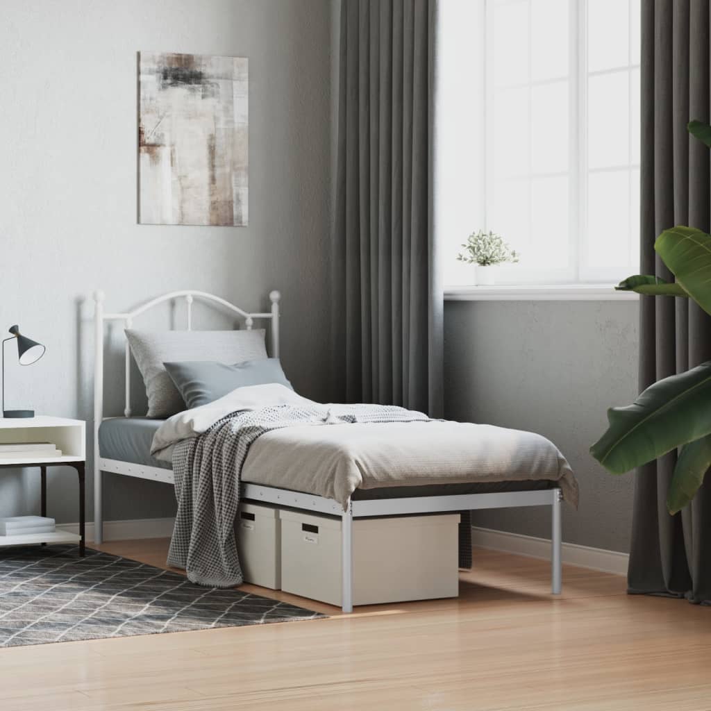 Cadre de lit métal sans matelas avec tête de lit blanc 75x190cm - XIOS