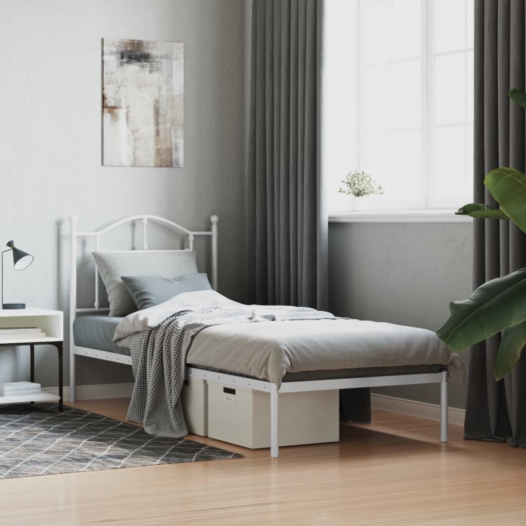 Cadre de lit métal sans matelas avec tête de lit blanc 80x200cm - XIOS