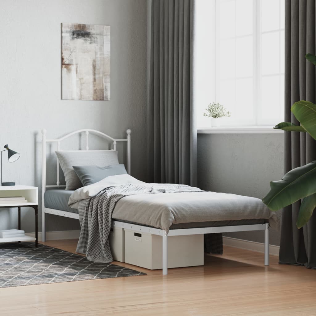 Cadre de lit métal sans matelas avec tête de lit blanc 90x200cm - XIOS