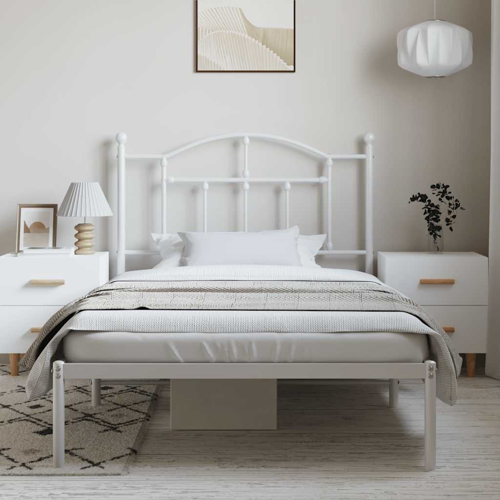 Cadre de lit métal sans matelas et tête de lit blanc 100x190 cm - XIOS