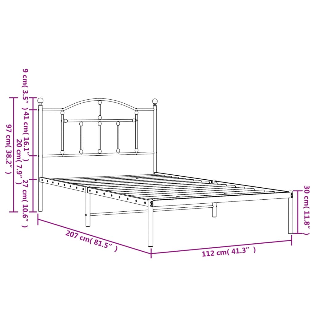 Cadre de lit métal sans matelas et tête de lit blanc 107x203 cm - XIOS