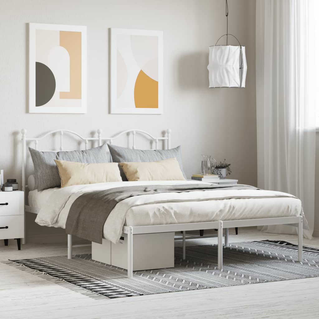 Cadre de lit métal sans matelas et tête de lit blanc 140x200 cm - XIOS