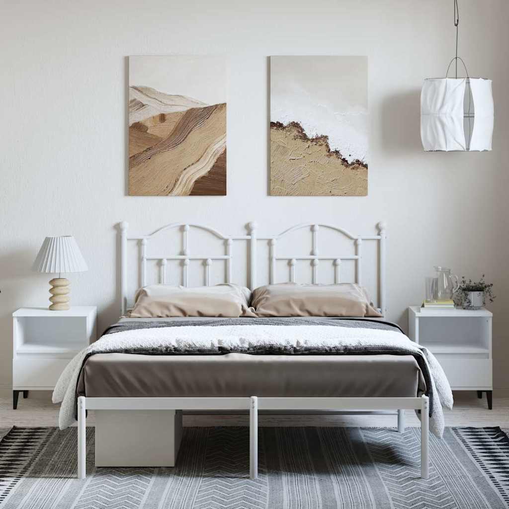 Cadre de lit métal sans matelas et tête de lit blanc 150x200 cm - XIOS