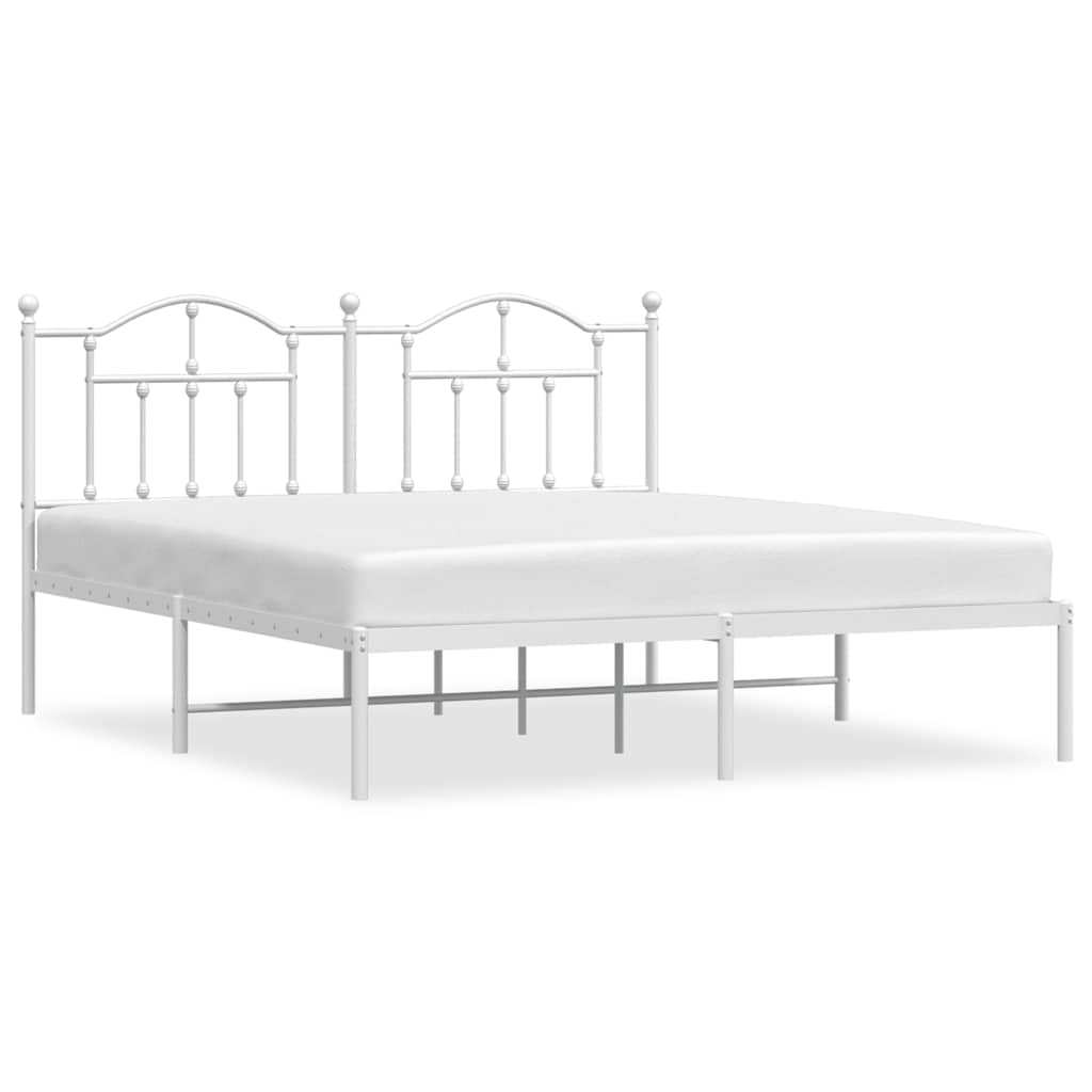 Cadre de lit métal sans matelas et tête de lit blanc 160x200 cm - XIOS