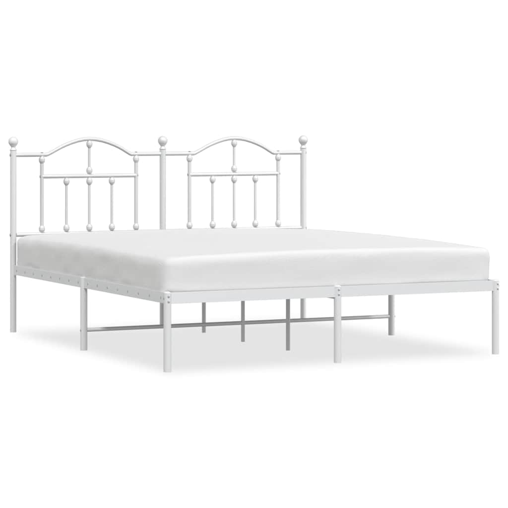 Cadre de lit métal sans matelas et tête de lit blanc 183x213 cm - XIOS